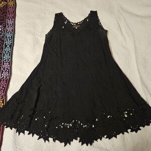 Vintage Hawaiian Black Cut Out Floral Swing Dress Size M